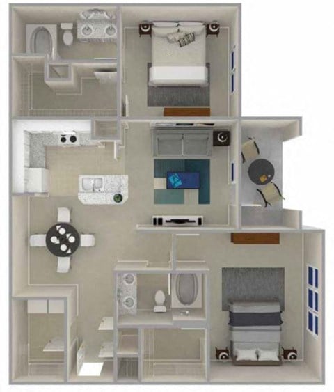 Floor Plan for The Emma. A 2 Bedroom 2 Bath layout. 